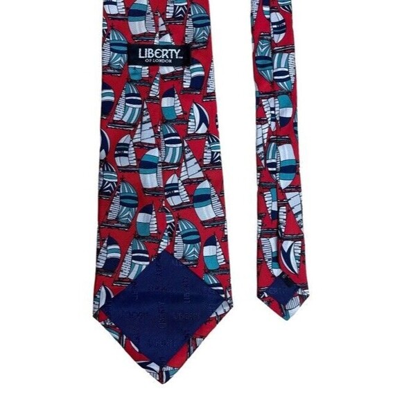 LIBERTY London Sailboat Silk Tie Wide Nautical Red Navy Blue Coastal Preppy EUC - Picture 5 of 9